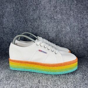 Superga Platform Sneakers Womens 8.5 Shoes White Rainbow Striped Espadrilles